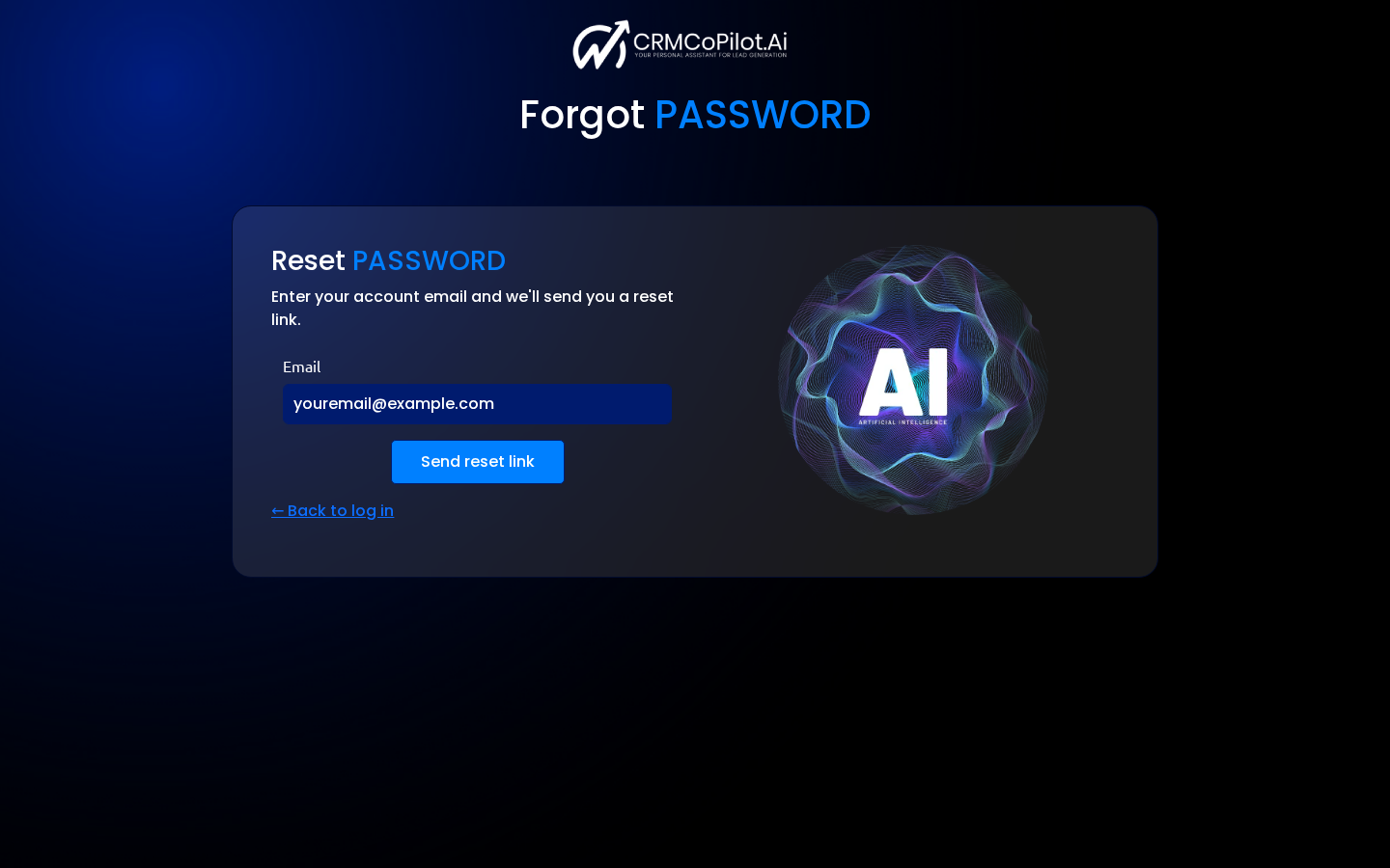 The Forgot Password screen